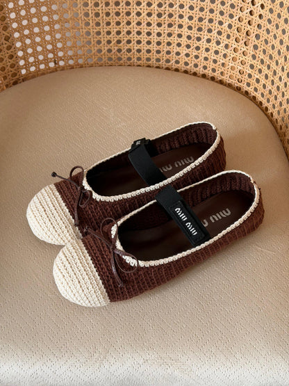 Miu Miu bicolor crochet-knit ballet flats