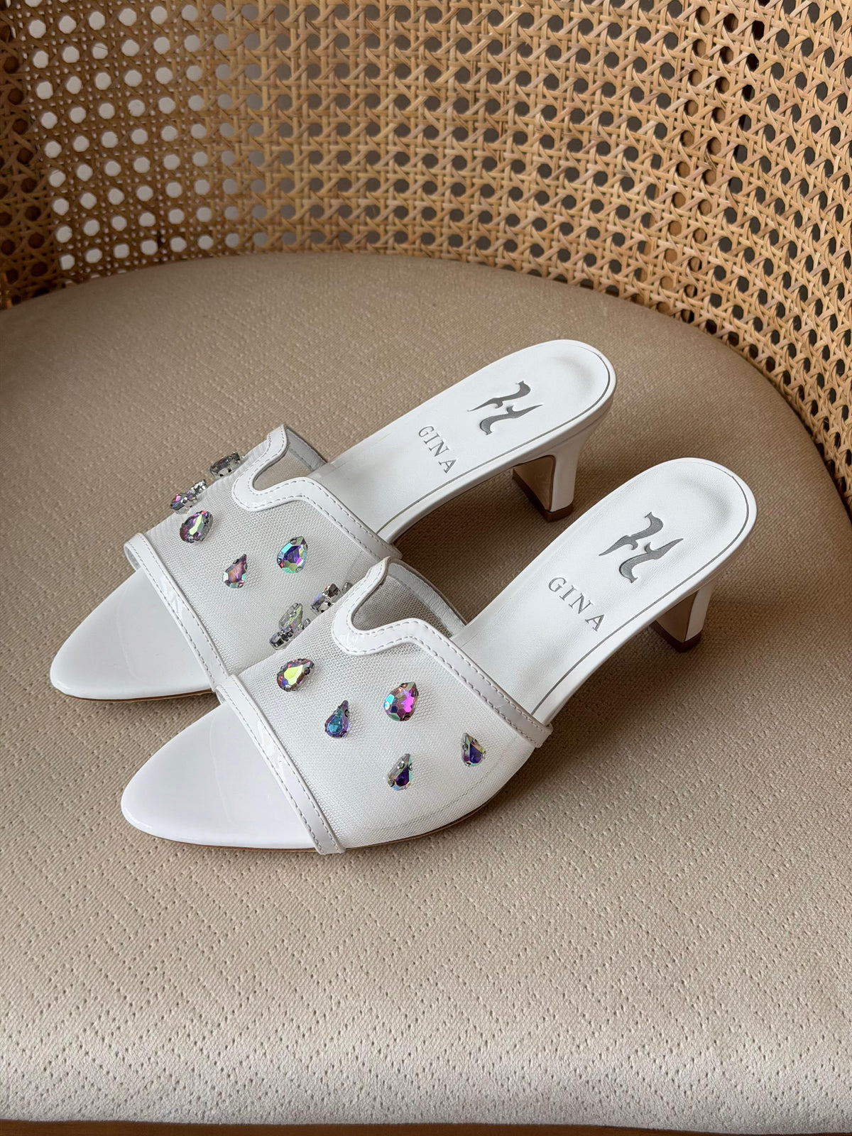Gina Gracie Crystal-Embellished Mesh Mules