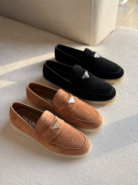 Prada cognac suede leather loafers