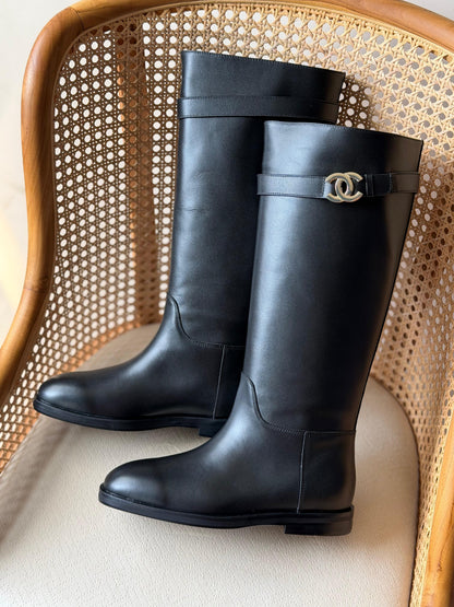 Chanel Calfskin CC Buckle High Boots