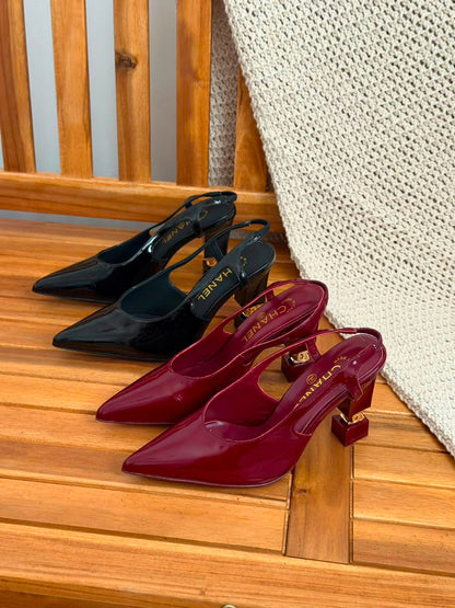 Chanel patent calfskin slingback pumps