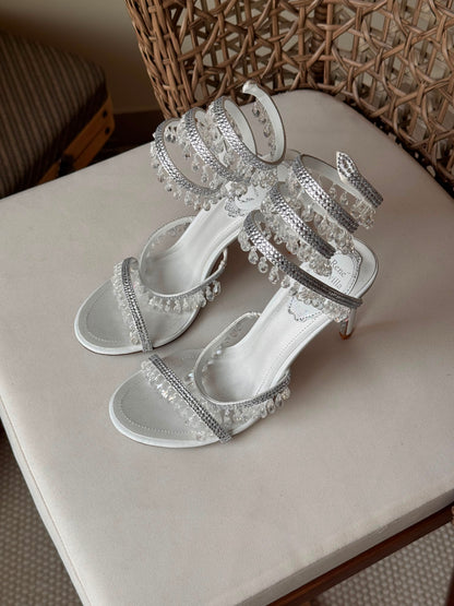 René Caovilla burgundy satin Chandelier heeled