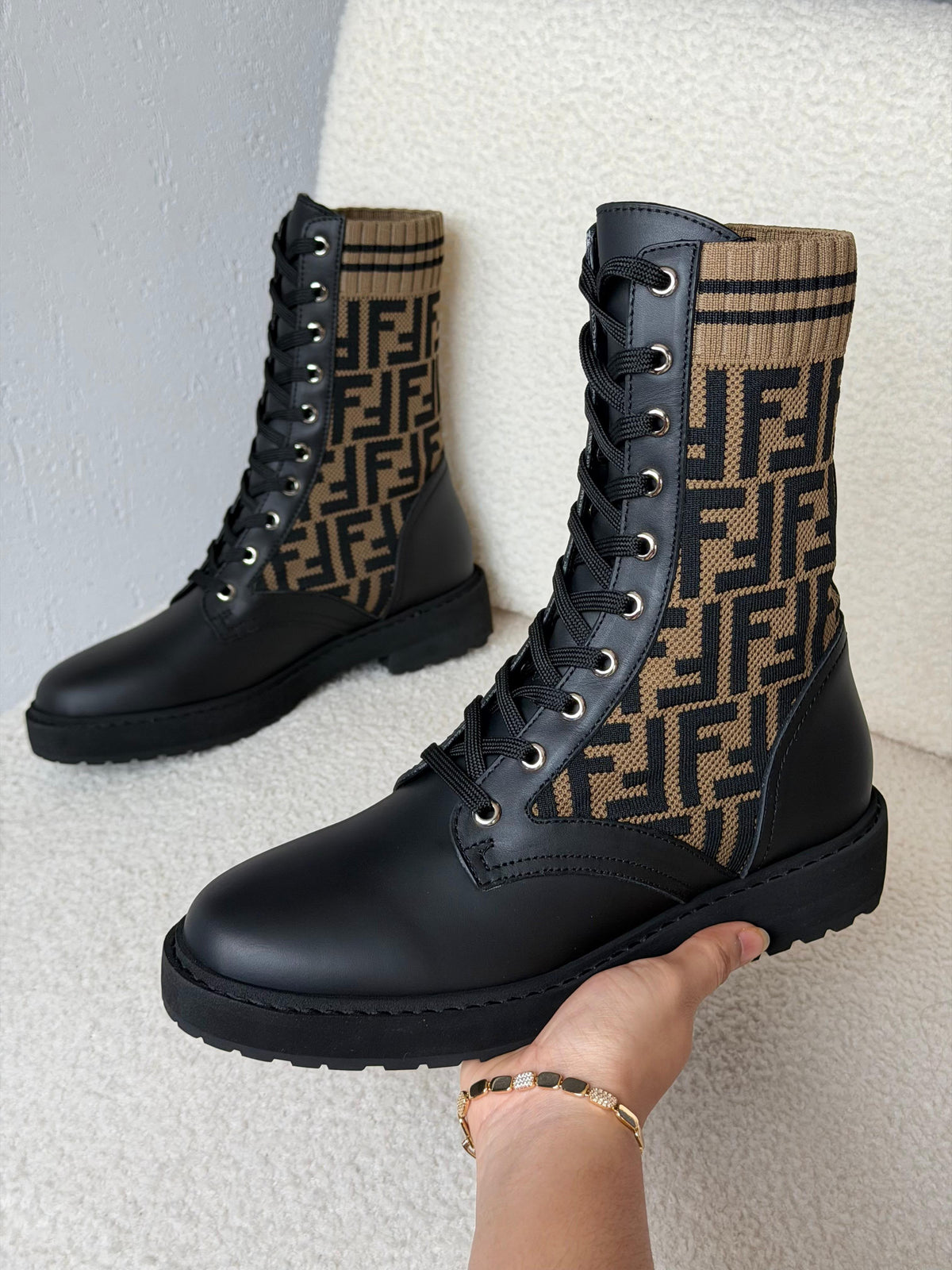Fendi Wmns FF Rockoko Biker Boot 'Black Tabacco