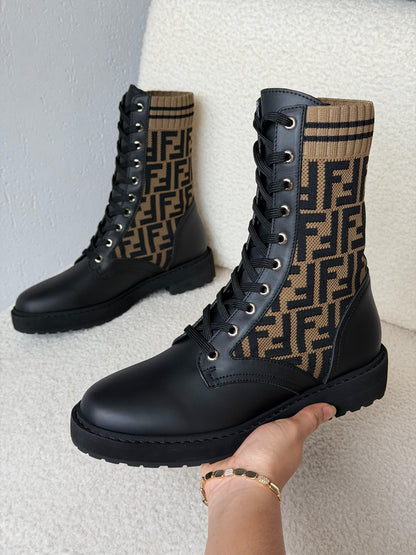 Fendi Wmns FF Rockoko Biker Boot 'Black Tabacco