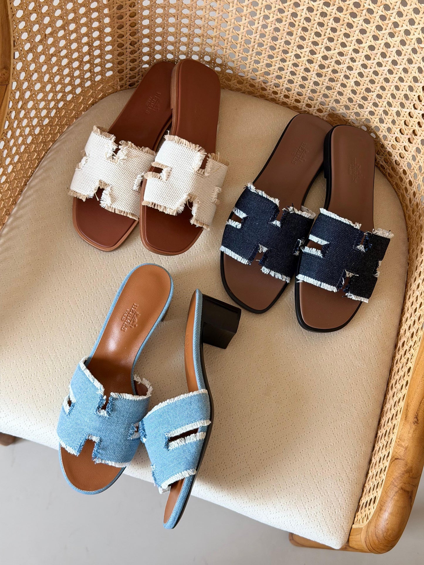 Hermès Fringed Linen Canvas Oran Sandals