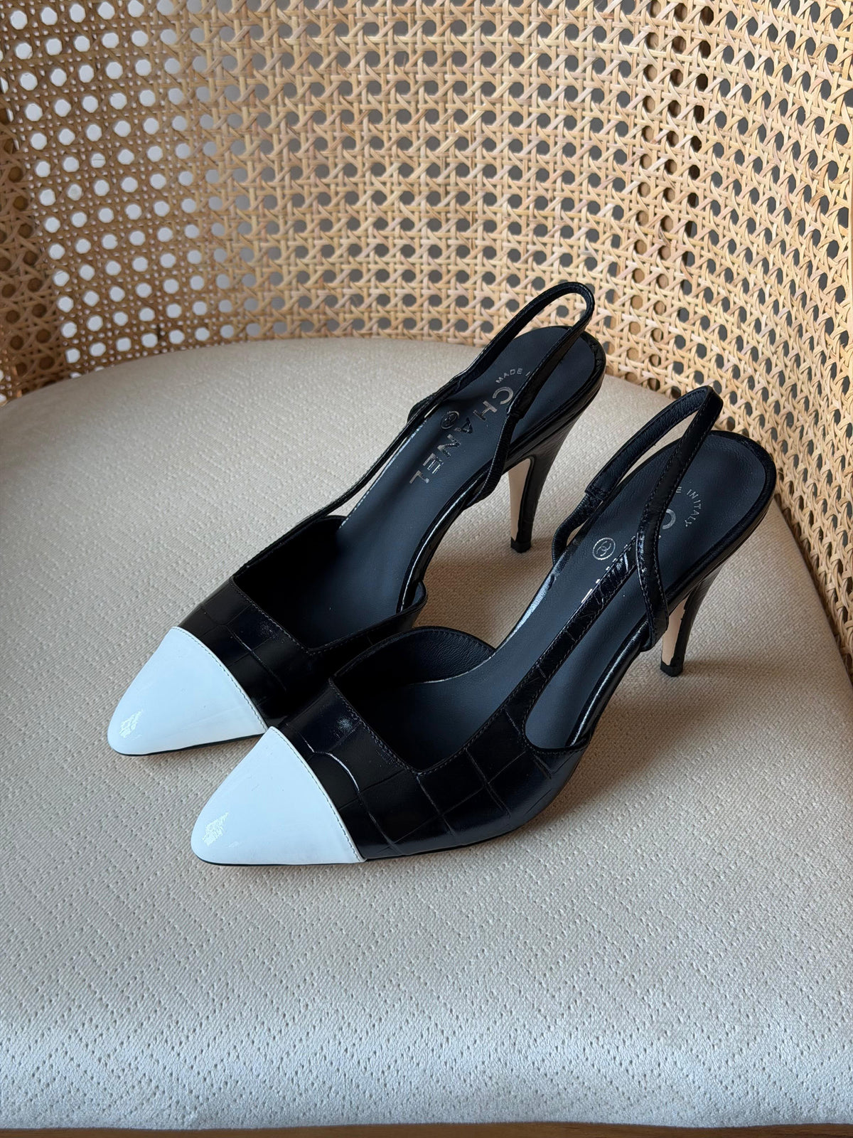 Chanel Goatskin Mixed Fibers Cap Toe Slingback Pumps