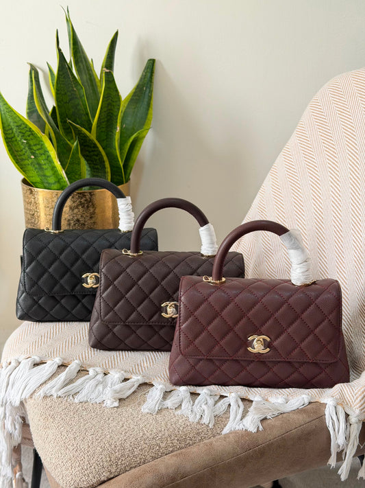 CHANEL caviar leather coco handle flap bag 23 CM