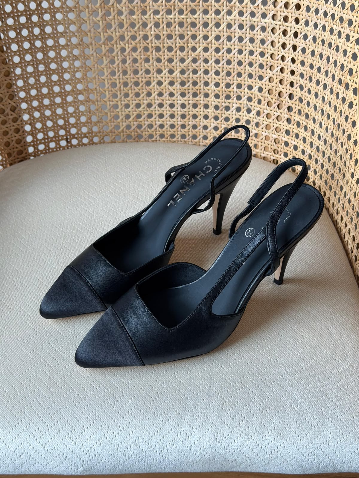 Chanel Goatskin Mixed Fibers Cap Toe Slingback Pumps
