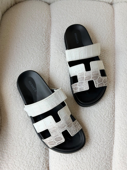 Hermès Chypre Sandals crafted from exotic crocodile leather