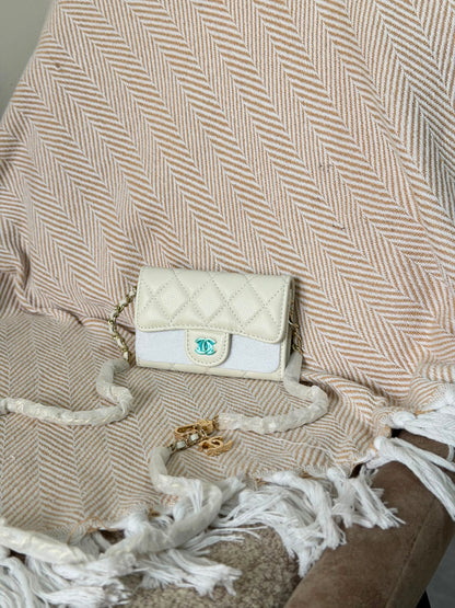 caviar leather Chanel mini chain card holder 11M