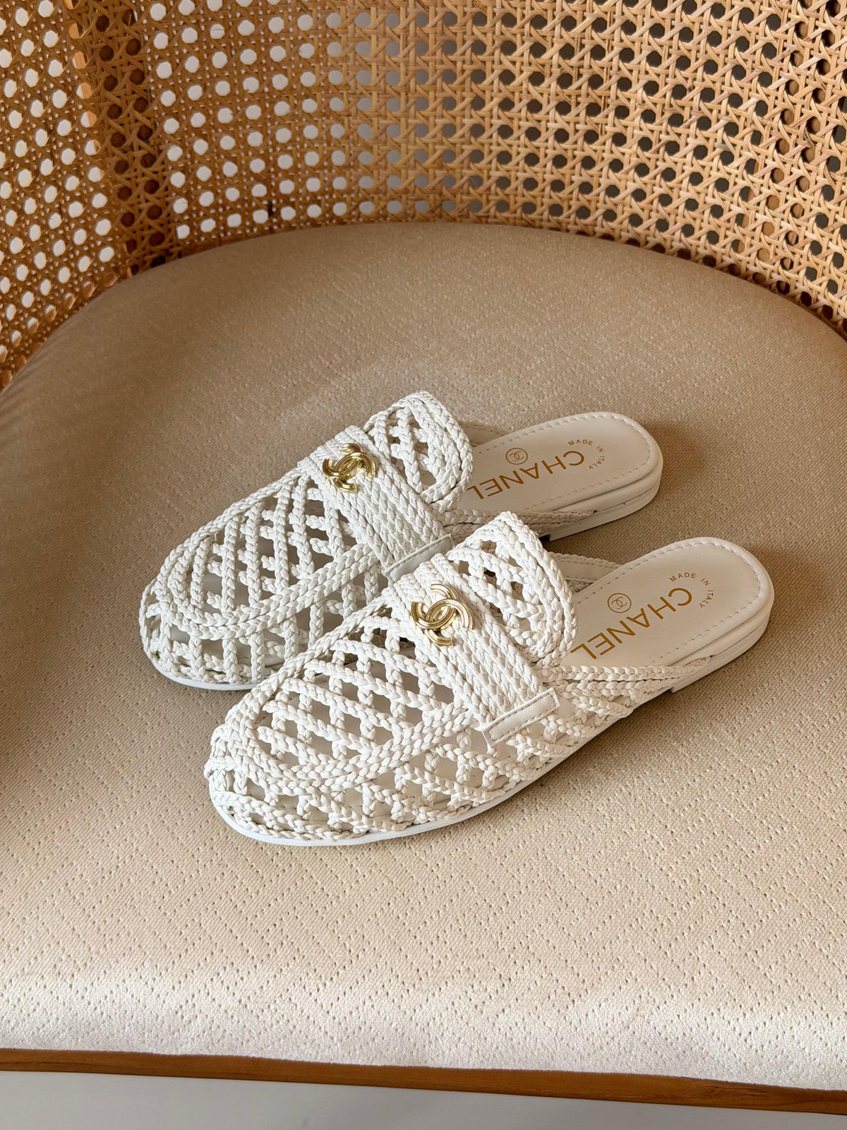 Chanel woven mule loafers