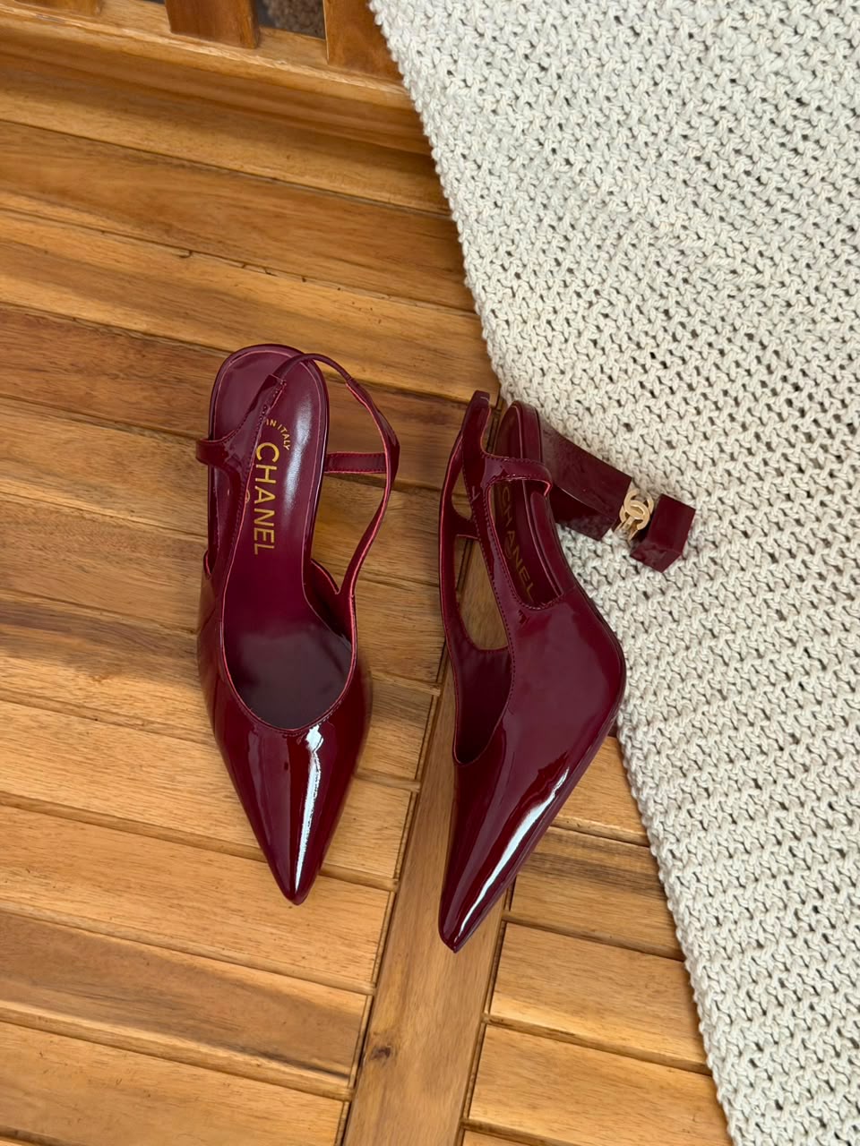 Chanel patent calfskin slingback pumps