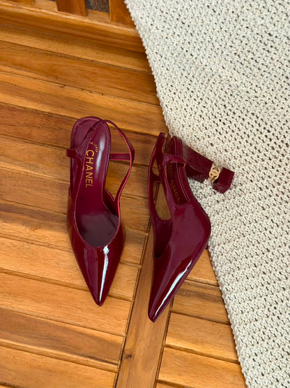 Chanel patent calfskin slingback pumps
