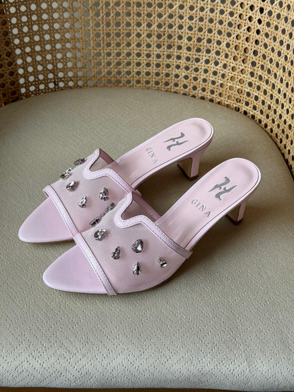 Gina Gracie Crystal-Embellished Mesh Mules
