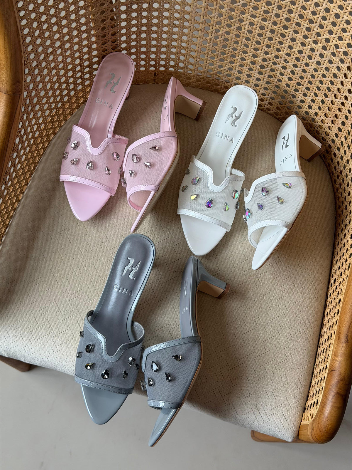 Gina Gracie Crystal-Embellished Mesh Mules