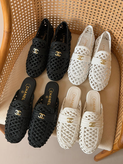 Chanel woven mule loafers