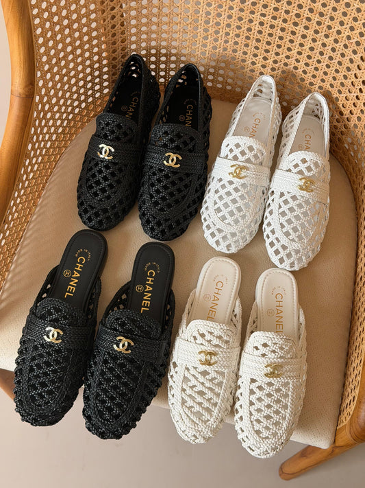 Chanel woven mule loafers