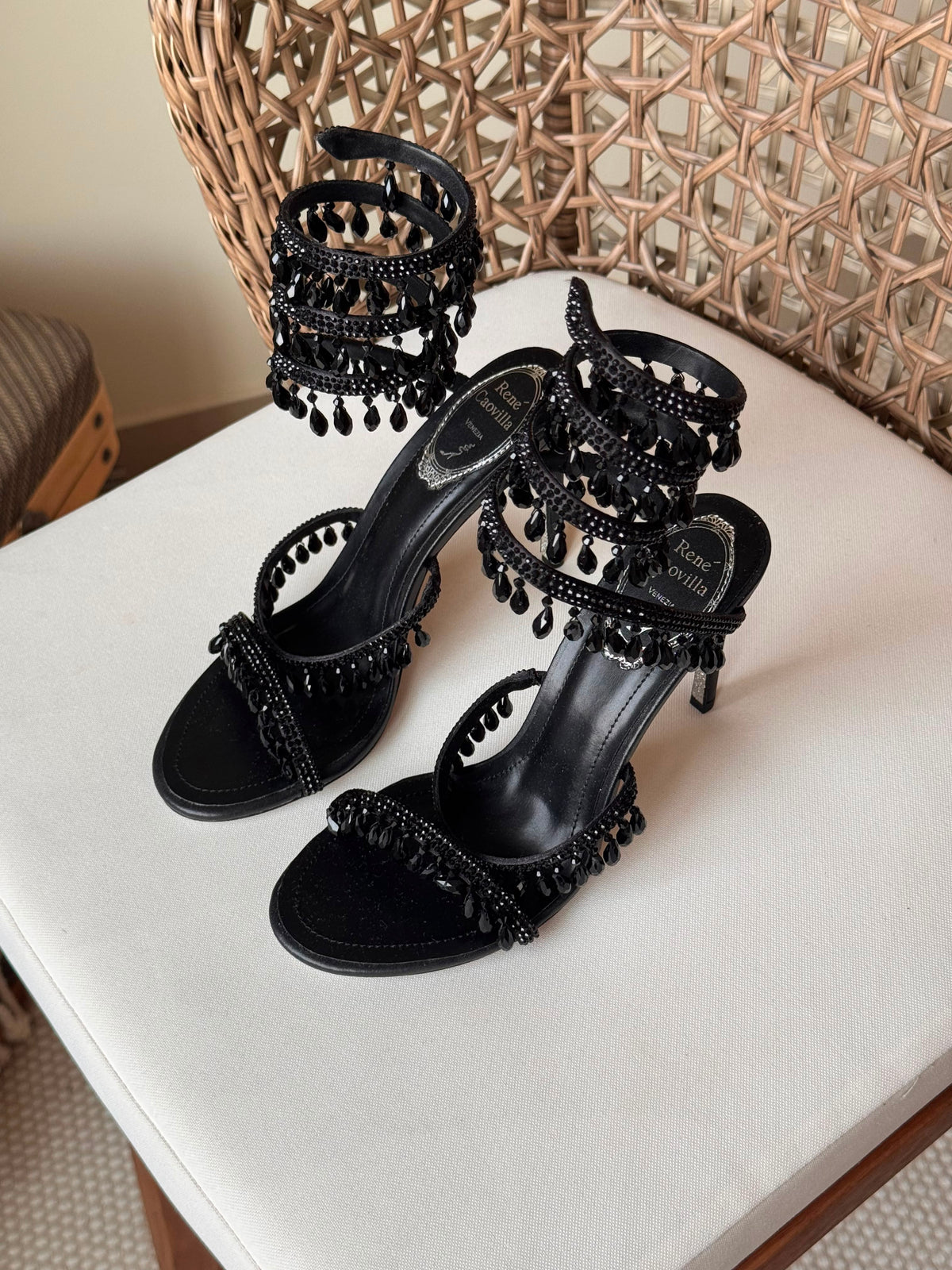 René Caovilla burgundy satin Chandelier heeled