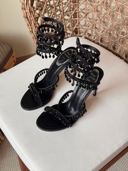 René Caovilla burgundy satin Chandelier heeled
