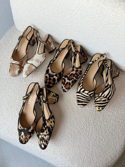 Chanel leopard-print pony hair slingback shoes