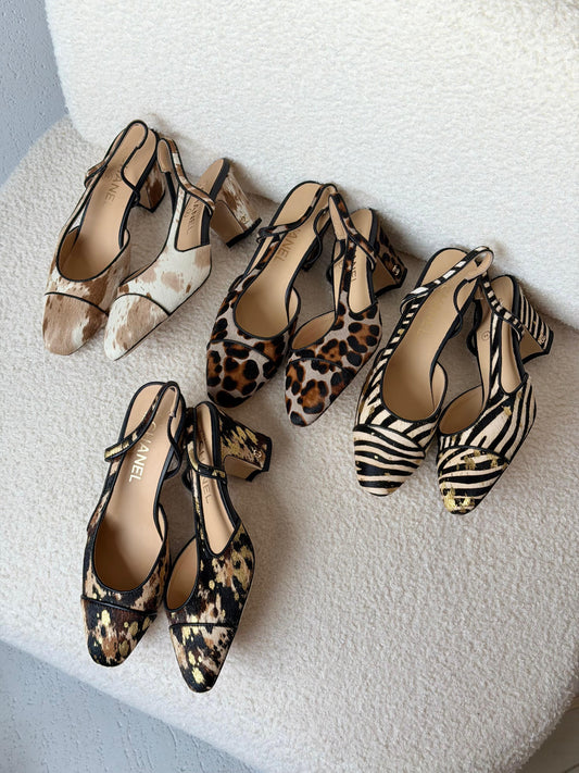 Chanel leopard-print pony hair slingback shoes