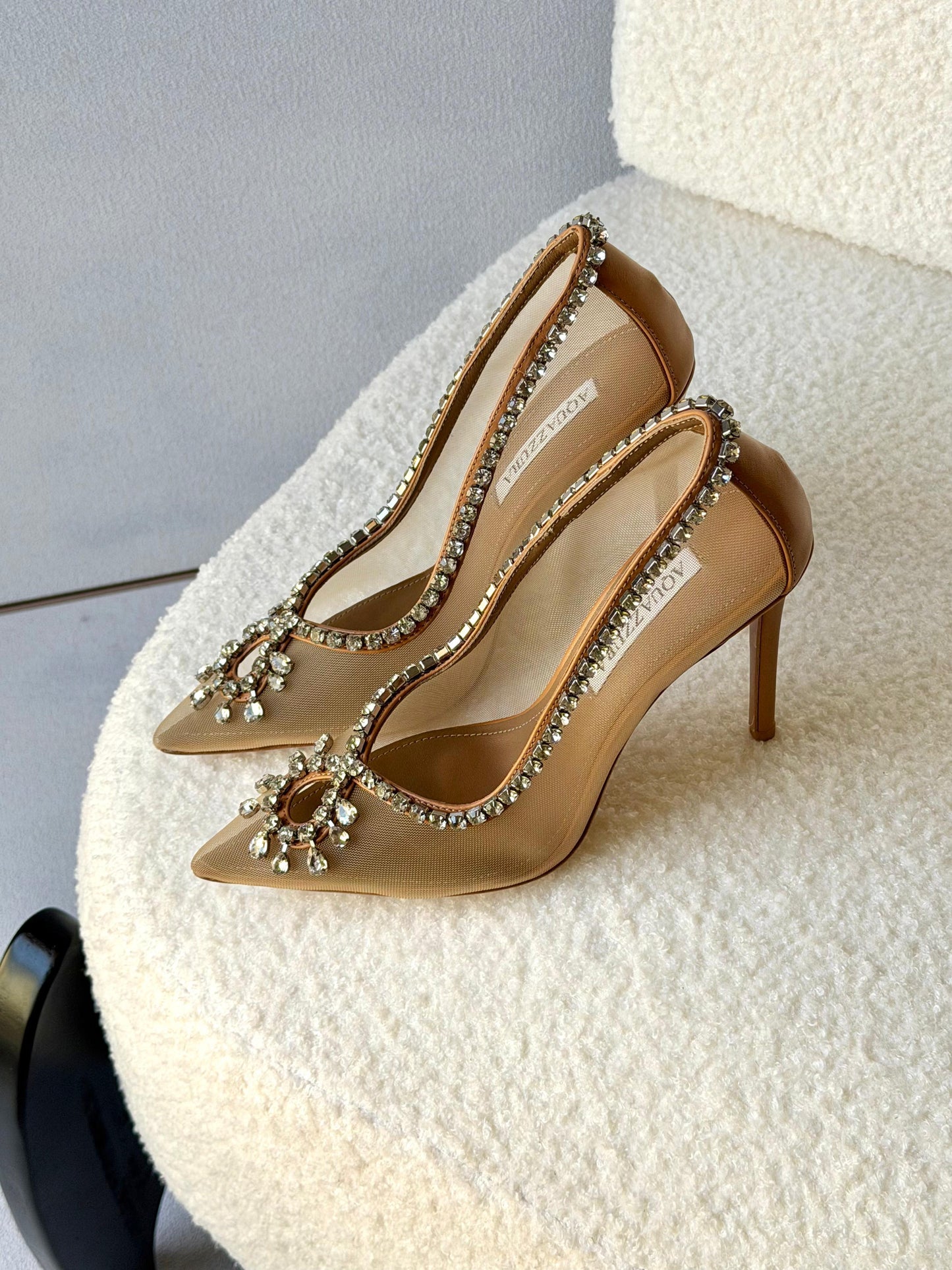 Aquazzura crystal-embellished mesh pumps