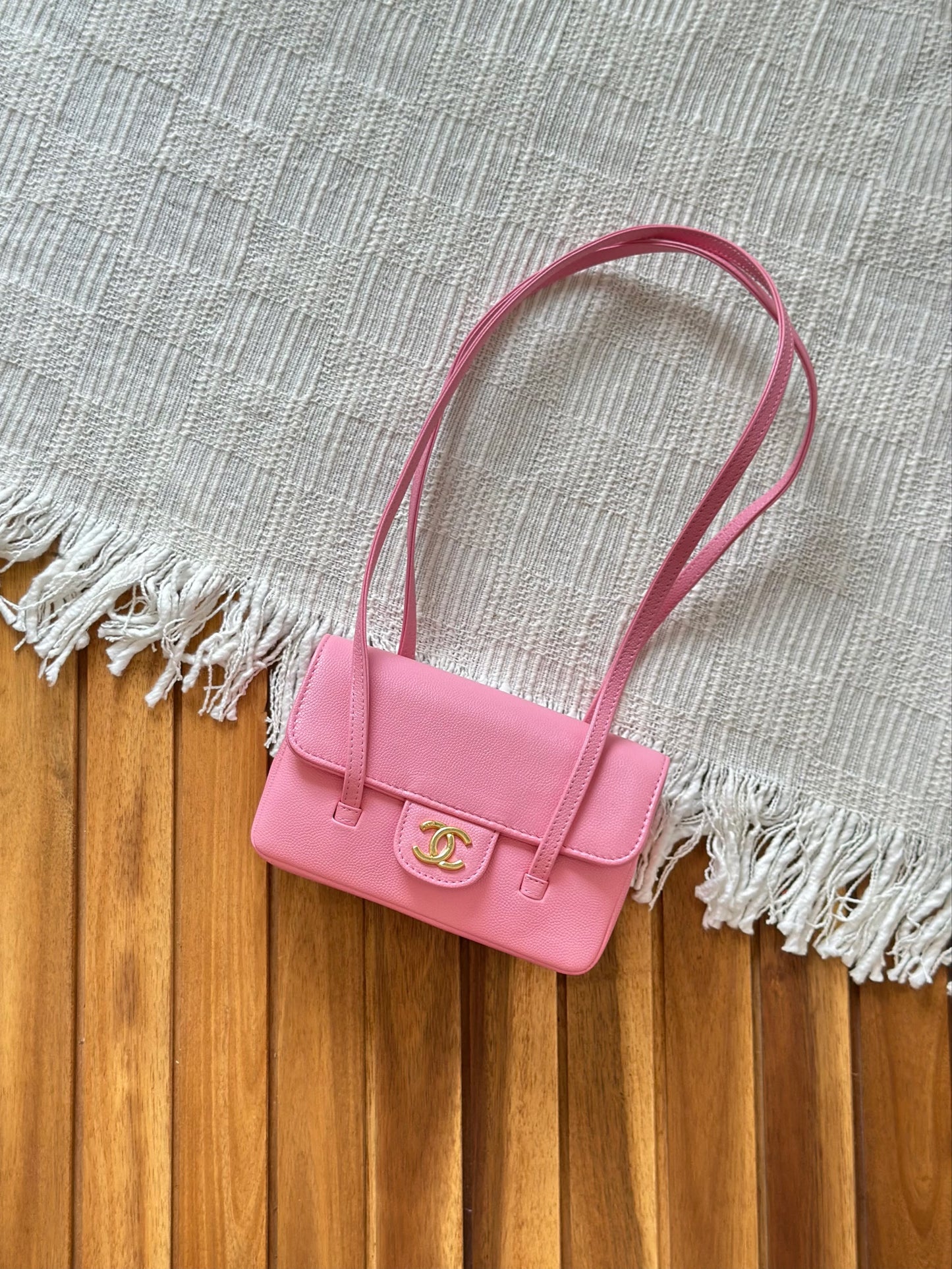 Chanel Quilted Caviar Leather Double Strap Baguette Shoulder Bag – Available in 4 Colors