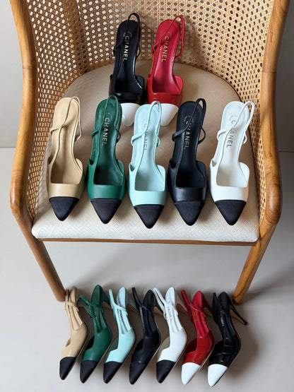 Chanel Goatskin Mixed Fibers Cap Toe Slingback Pumps
