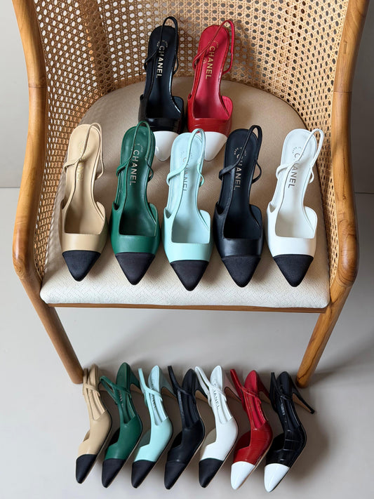 Chanel Goatskin Mixed Fibers Cap Toe Slingback Pumps