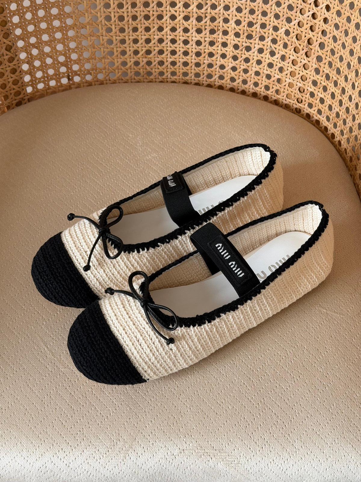 Miu Miu bicolor crochet-knit ballet flats
