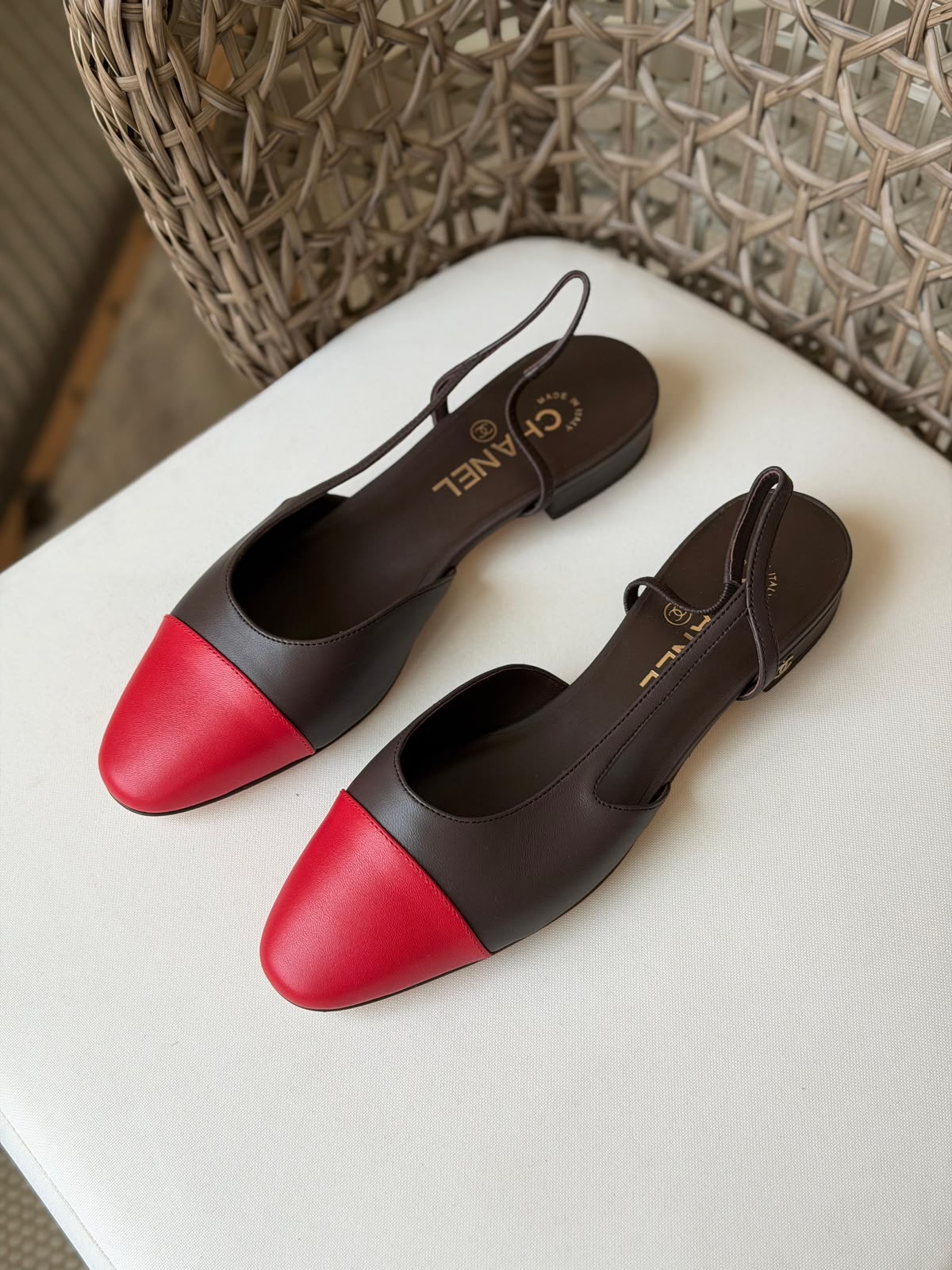 Chanel Two-Tone Leather Slingback Pumps – Classic Cap-Toe Block Heels & Flats Collection