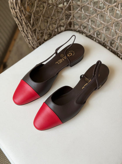 Chanel Two-Tone Leather Slingback Pumps – Classic Cap-Toe Block Heels & Flats Collection