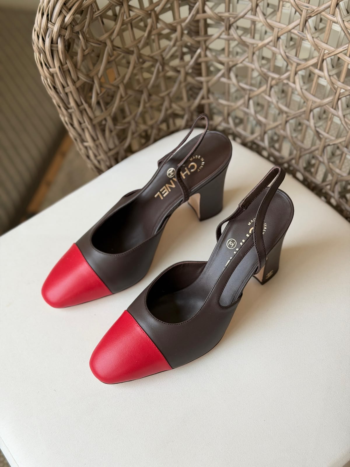 Chanel Two-Tone Leather Slingback Pumps – Classic Cap-Toe Block Heels & Flats Collection
