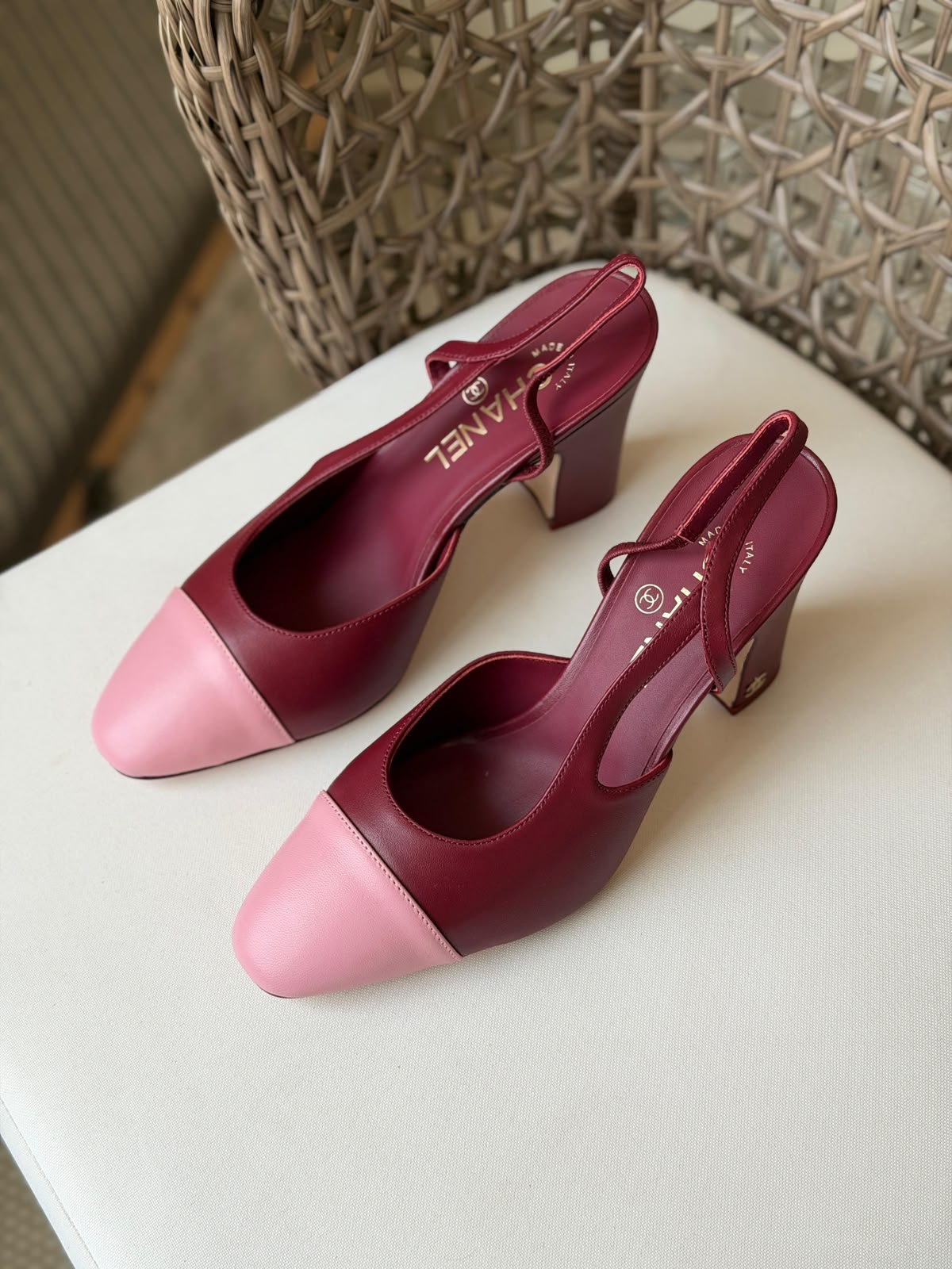 Chanel Two-Tone Leather Slingback Pumps – Classic Cap-Toe Block Heels & Flats Collection