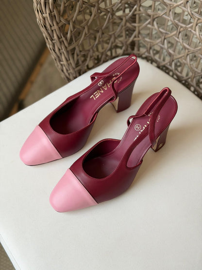 Chanel Two-Tone Leather Slingback Pumps – Classic Cap-Toe Block Heels & Flats Collection