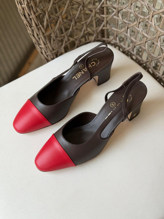 Chanel Two-Tone Leather Slingback Pumps – Classic Cap-Toe Block Heels & Flats Collection
