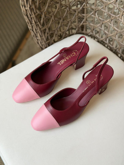 Chanel Two-Tone Leather Slingback Pumps – Classic Cap-Toe Block Heels & Flats Collection