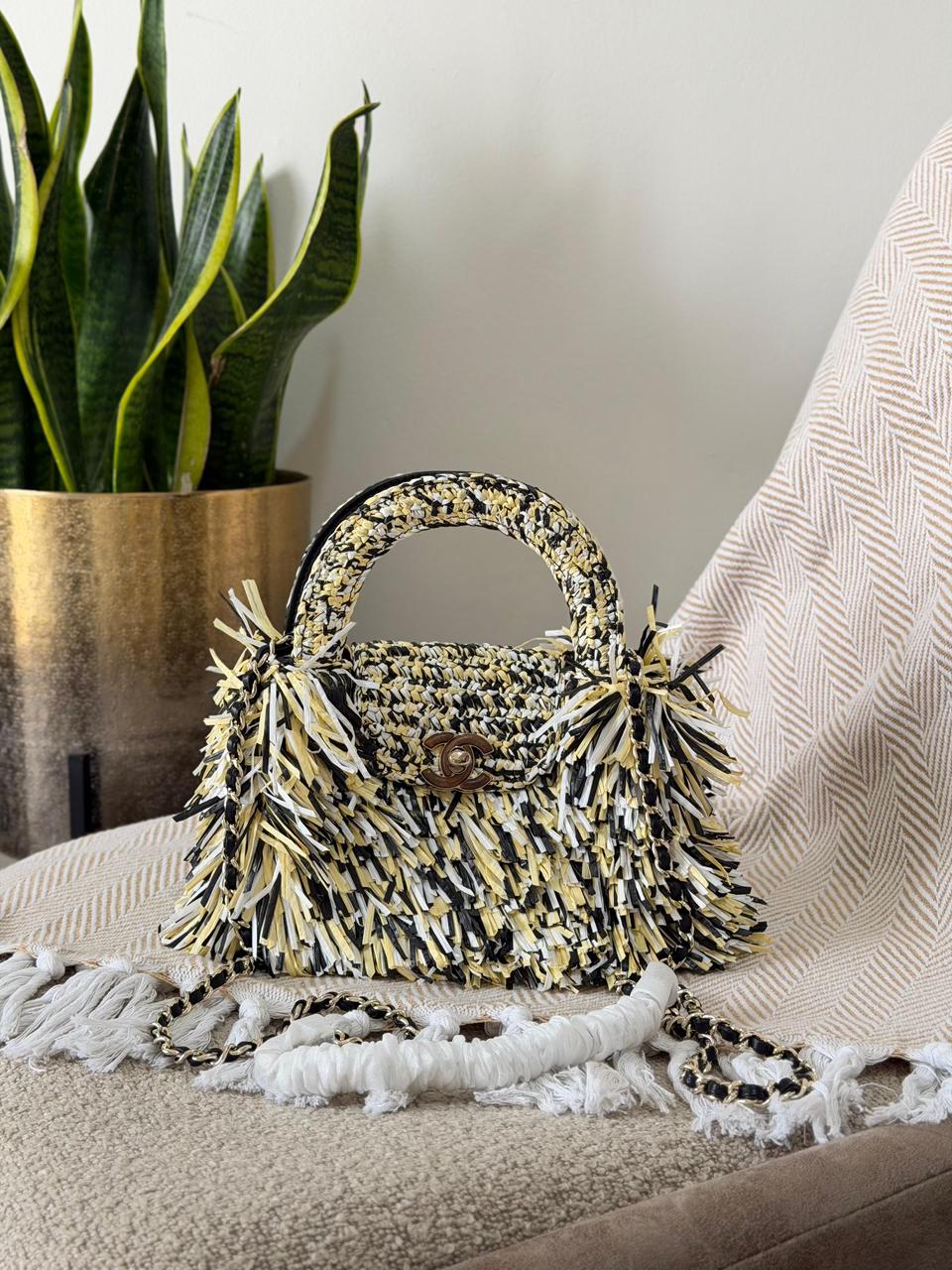 Chanel Woven Raffia Fringe Top Handle Flap Bag – Available in 2 Colors