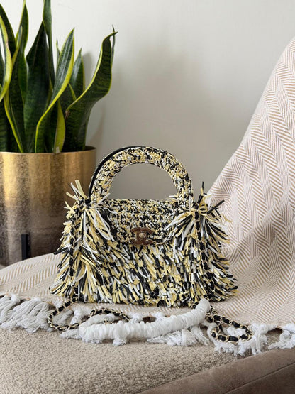 Chanel Woven Raffia Fringe Top Handle Flap Bag – Available in 2 Colors