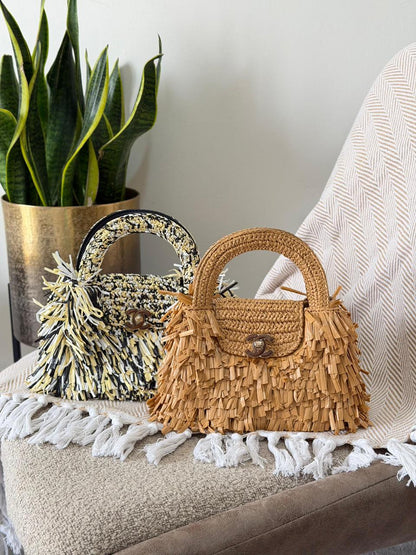 Chanel Woven Raffia Fringe Top Handle Flap Bag – Available in 2 Colors