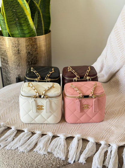 Chanel Quilted Leather Small Square Vanity Case Bag – Available in 4 Colors