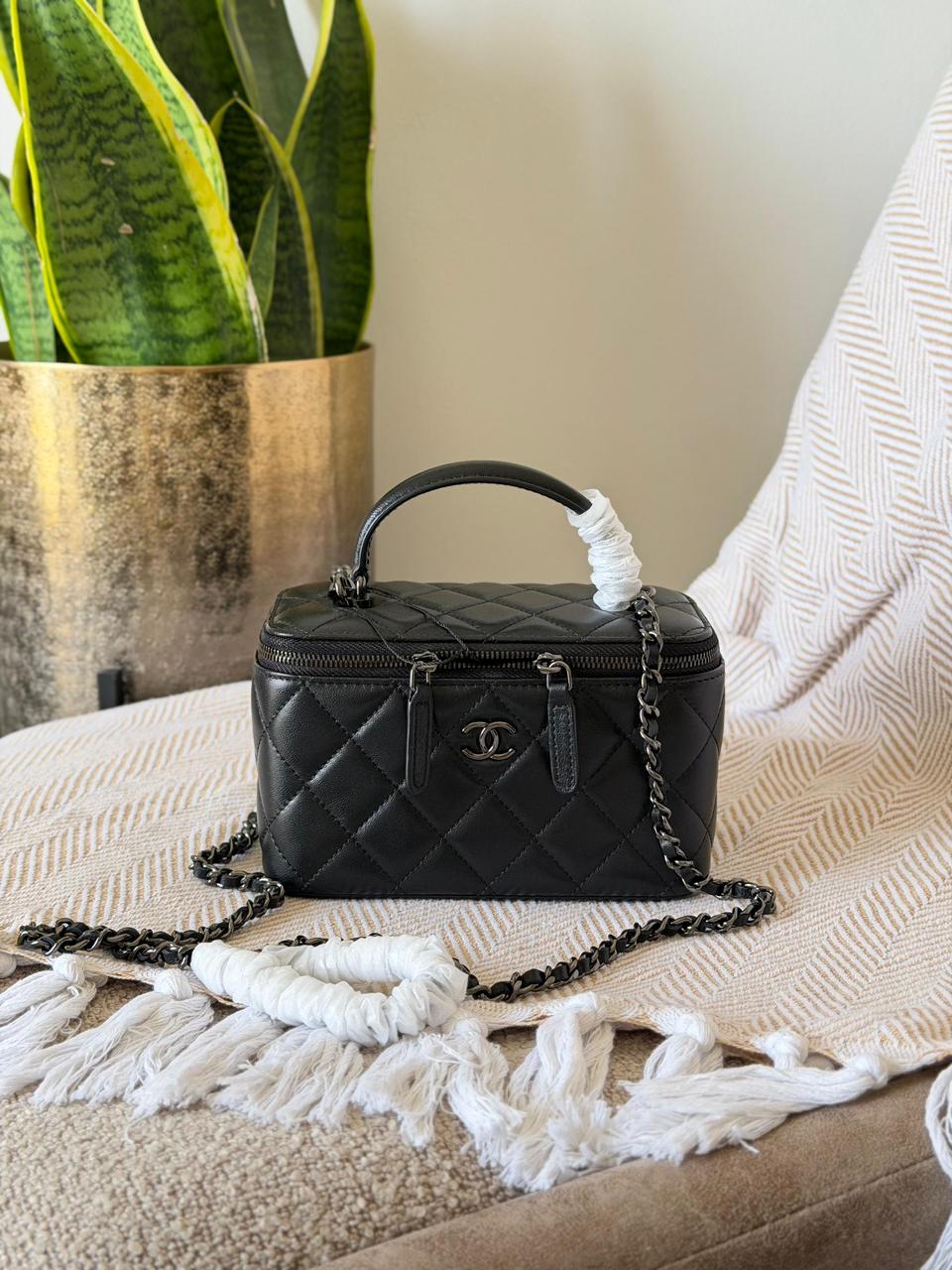 Chanel Quilted Leather Medium Rectangular Vanity Case Bag with Top Handle – Available in 4 Colors