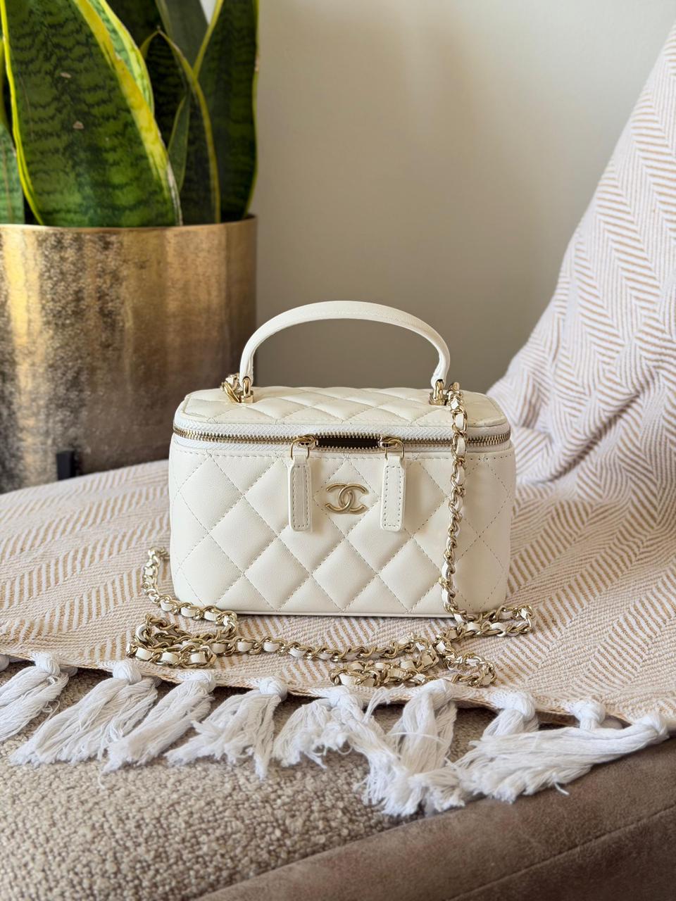 Chanel Quilted Leather Medium Rectangular Vanity Case Bag with Top Handle – Available in 4 Colors