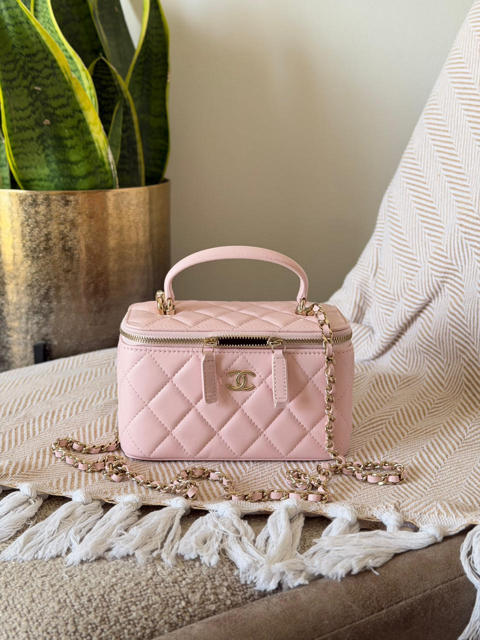 Chanel Quilted Leather Medium Rectangular Vanity Case Bag with Top Handle – Available in 4 Colors