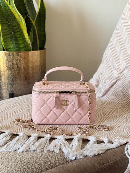 Chanel Quilted Leather Medium Rectangular Vanity Case Bag with Top Handle – Available in 4 Colors