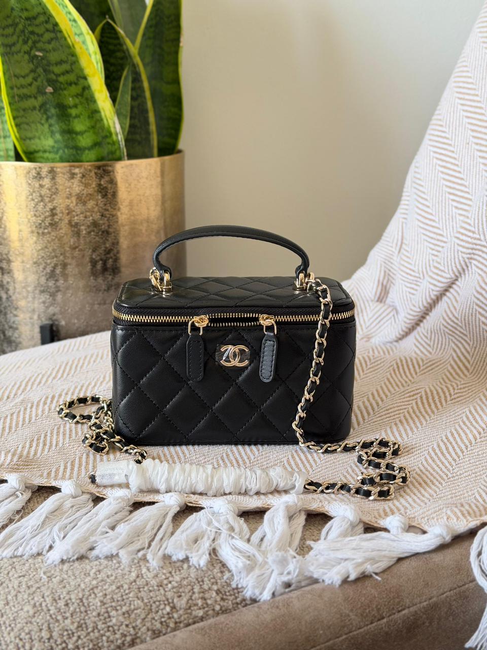 Chanel Quilted Leather Medium Rectangular Vanity Case Bag with Top Handle – Available in 4 Colors