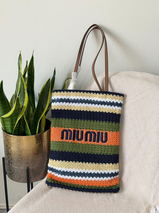 Miu Miu Crochet Knit Vertical Shopping Tote Bag – Earthy Multicolor