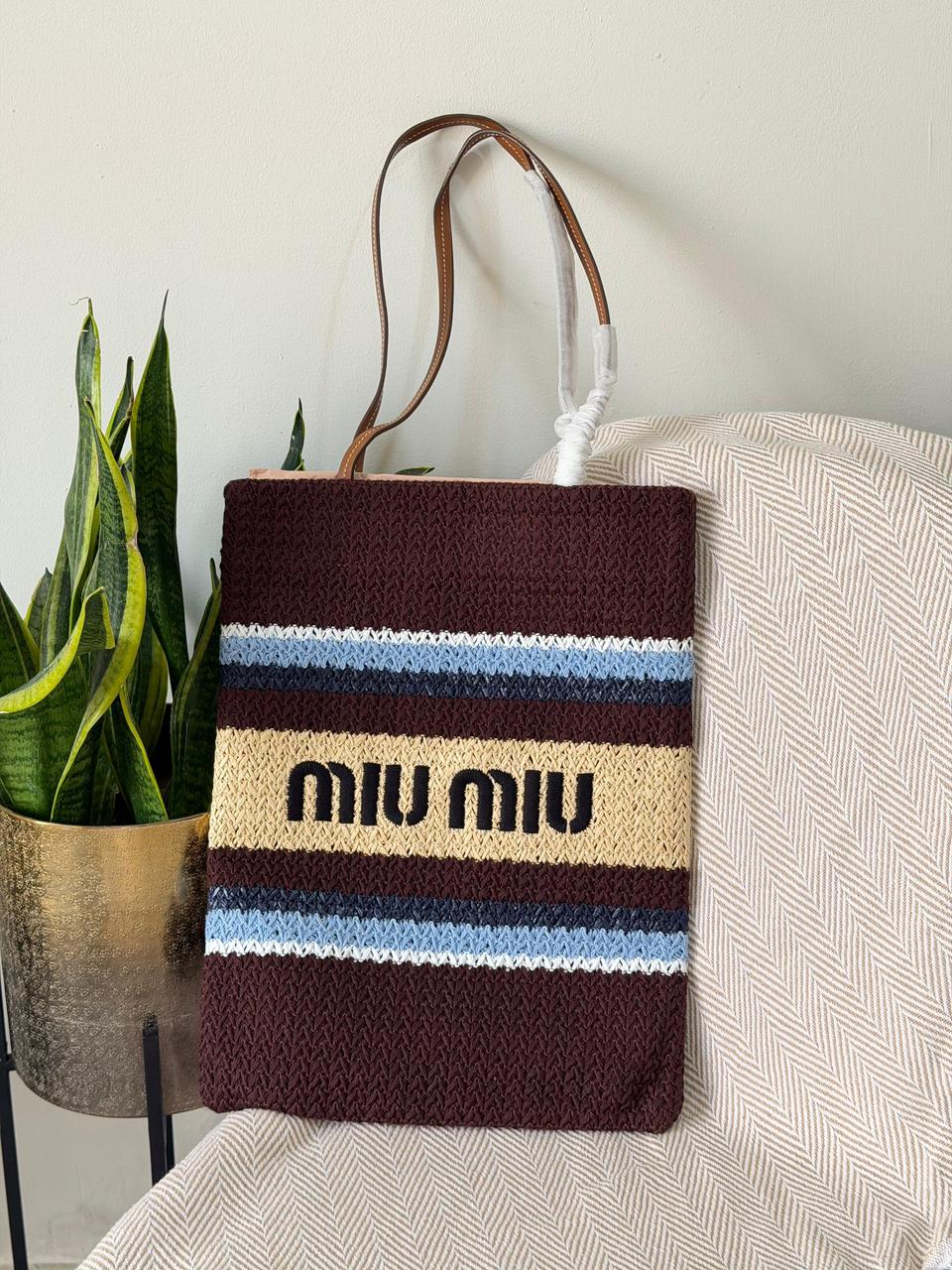 Miu Miu Crochet Knit Vertical Shopping Tote Bag – Earthy Multicolor