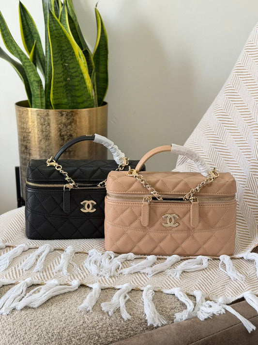 Chanel Quilted Leather Medium Rectangular Vanity Case Bag with Top Handle – Available in 4 Colors