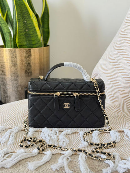 Chanel Quilted Leather Medium Rectangular Vanity Case Bag with Top Handle – Available in 4 Colors